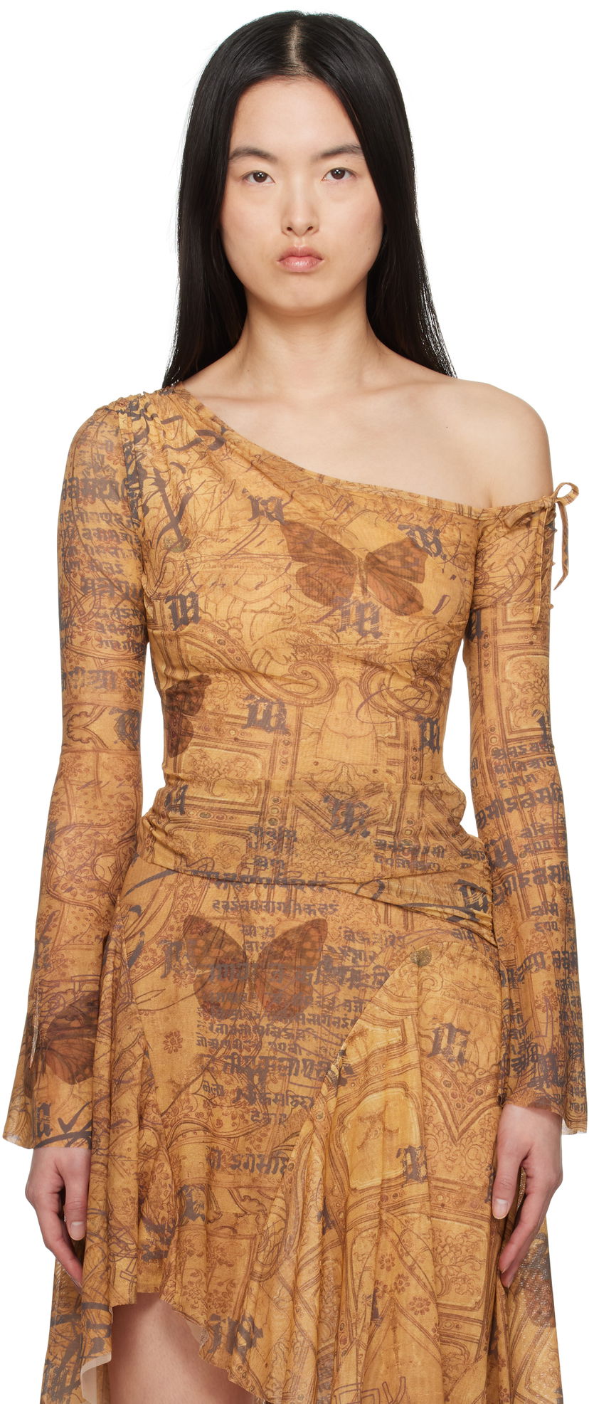 Klä MISBHV MISBHV Goa Mesh Off-Shoulder Longsleeve Top Brun | 250W119