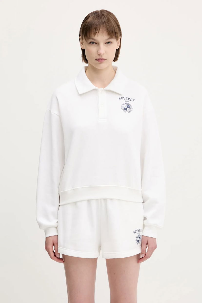 Polotröja Sporty & Rich Sporty & Rich BH Crest Soft Polo Sweatshirt Vit | ST086626256WH01