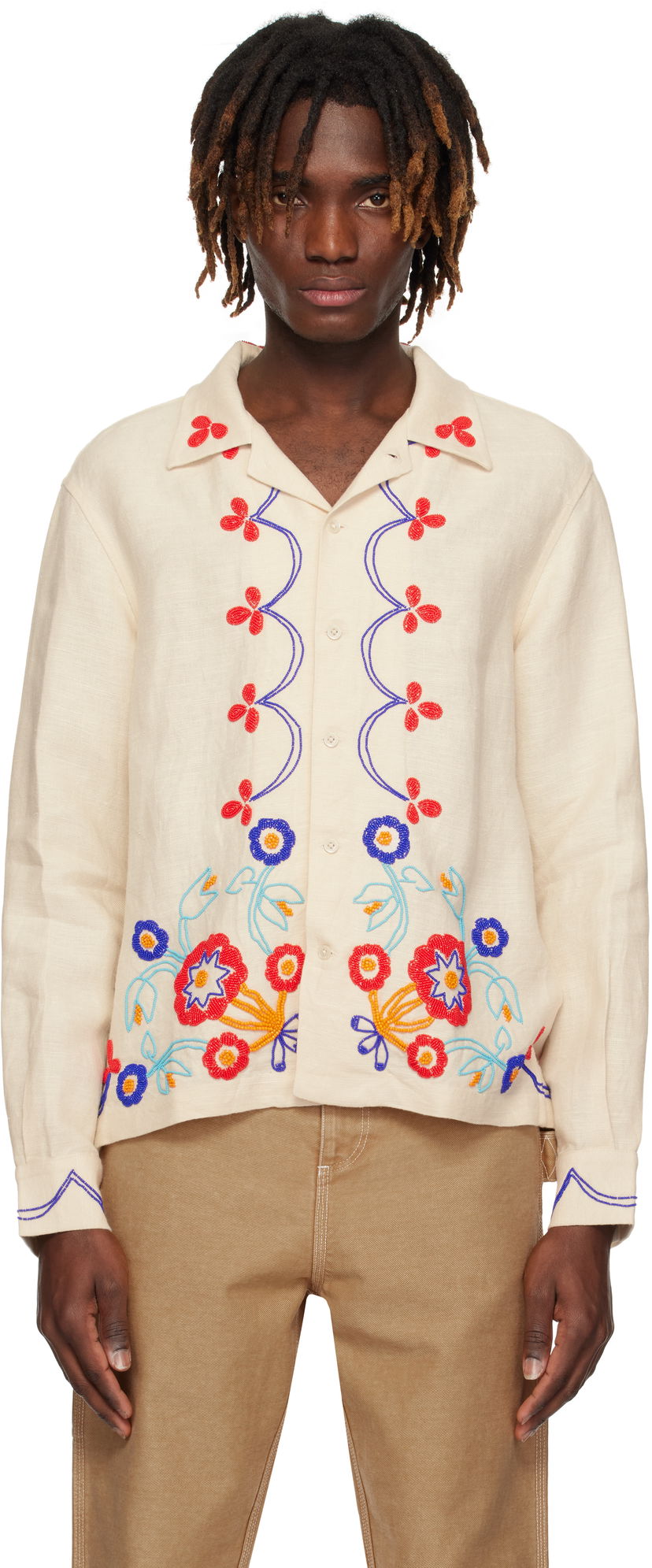 Skjorta Bode Bode Beaded Garden Party Shirt Beige | MRS25SH030