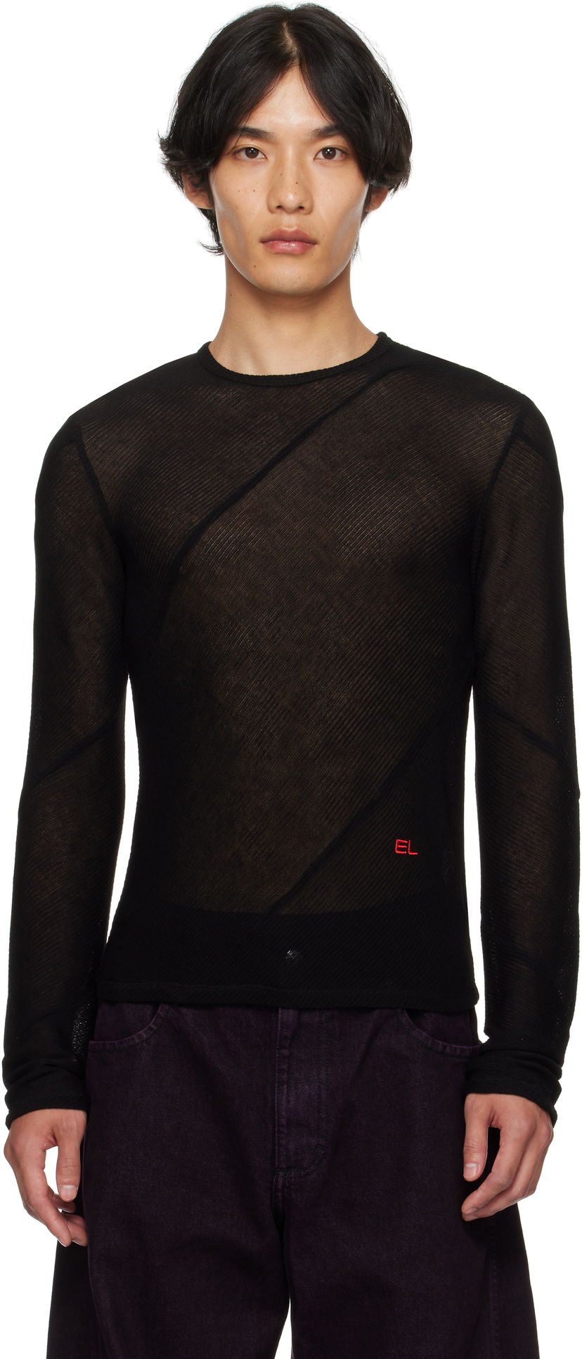 T-shirt Eckhaus Latta Eckhaus Latta Spiral Long Sleeve T-Shirt Svart | 1107-EL-PF25-J