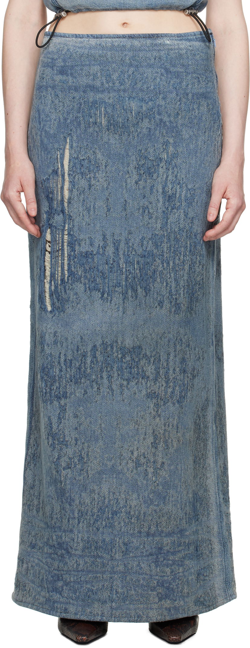 Kjol Diesel Diesel De-Megan-Fsg Distressed Denim Maxi Skirt Blå | A18934 068RQ