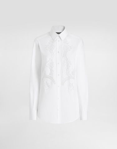 Skjorta Dolce & Gabbana Dolce & Gabbana Cotton Poplin Shirt with Lace Inlay Vit | F5T32TFUEAJW0800, 0