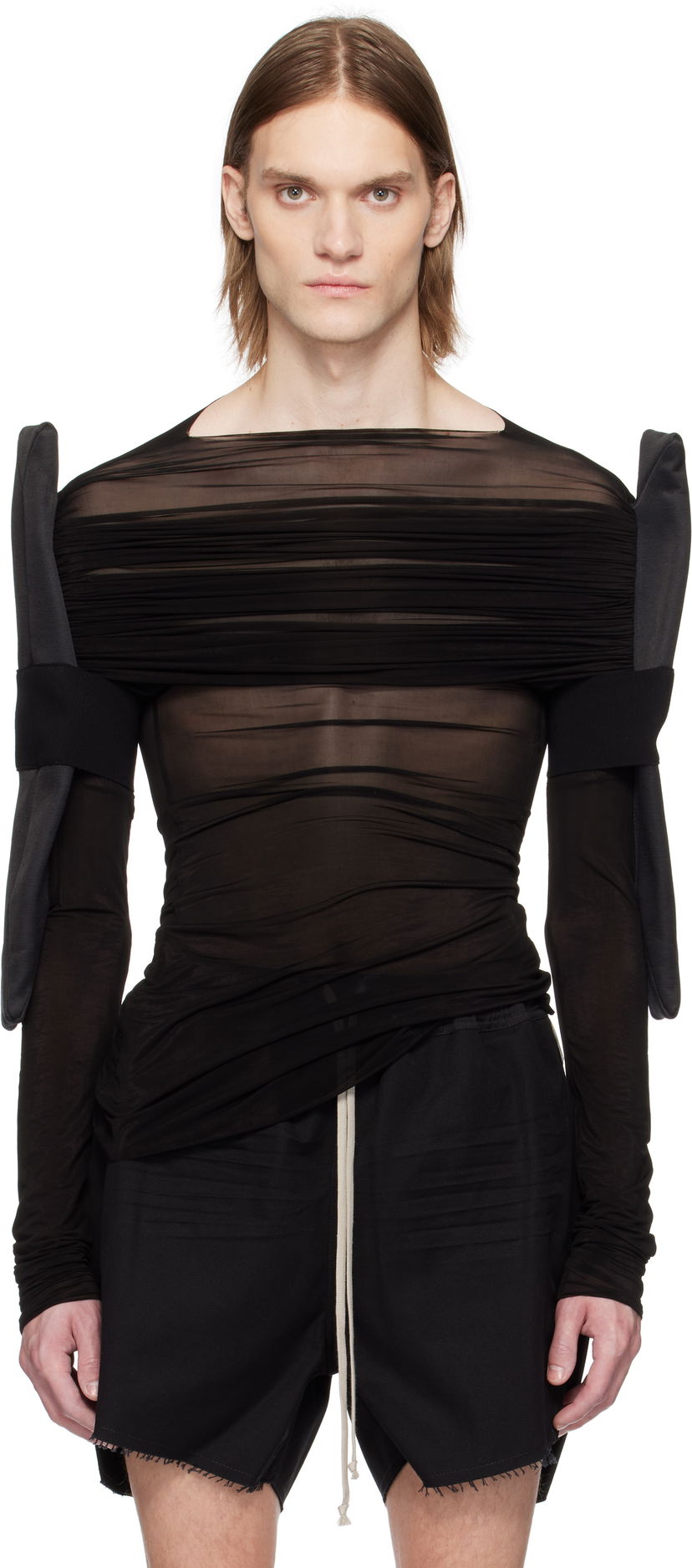 Shorts Rick Owens Rick Owens Hollywood Sheer Long Sleeve T-Shirt Svart | RR01E5200 BZCD