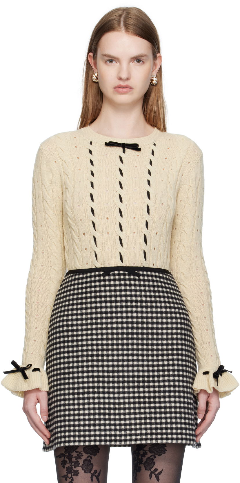 Sweater Valentino Valentino Virgin Wool Sweater with Bows Beige | 7B3KC66Z9K9