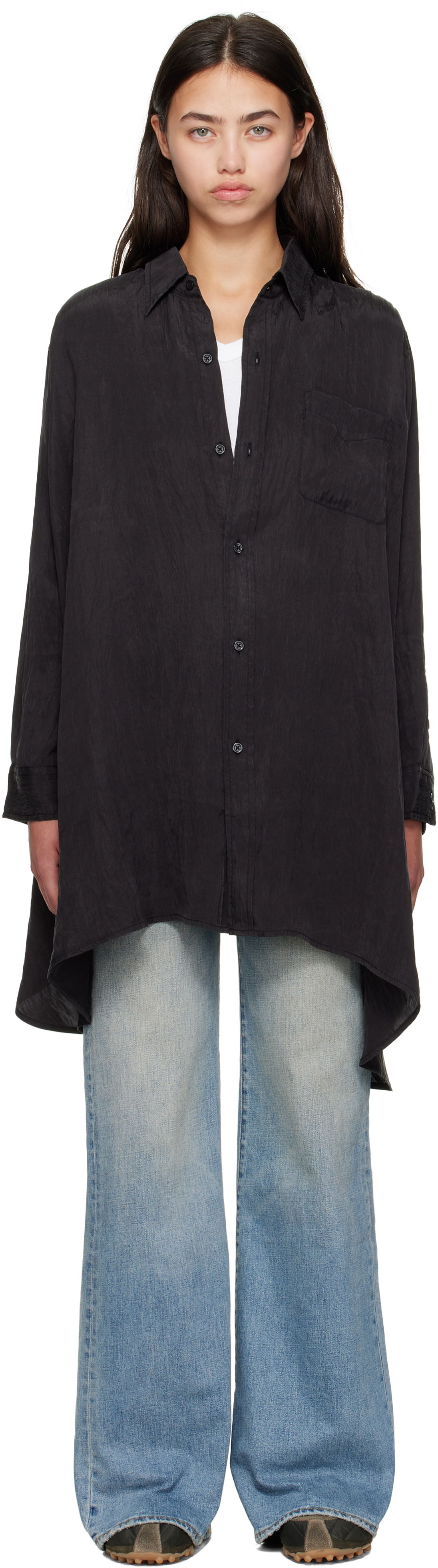 Skjorta R13 R13 Draped Front Shirt Svart | R13WR416-R510A, 0