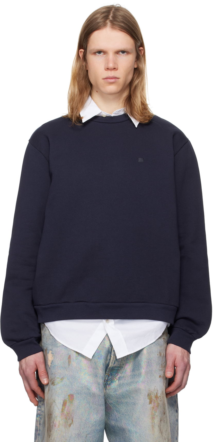 Sweatshirt Acne Studios Acne Studios Crew Neck Fleece Sweatshirt Mörkblå | CI0187-
