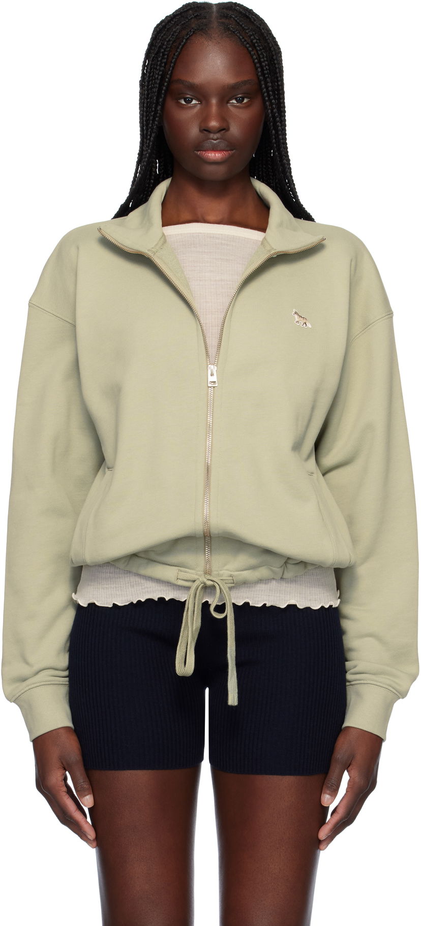 Sweatshirt MAISON KITSUNÉ Maison Kitsuné Baby Fox Patch Zip-Up Sweatshirt Grön | OW02132KM0325