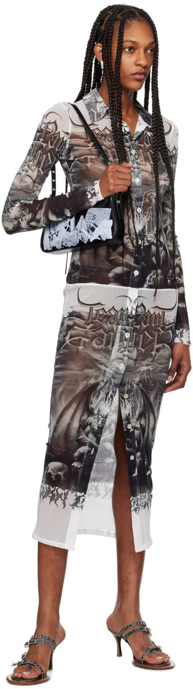 Klä Jean Paul Gaultier Jean Paul Gaultier 'The Diablo' Print Mesh Midi Dress Vit | 24/25-F-RO095-T546-0100, 3