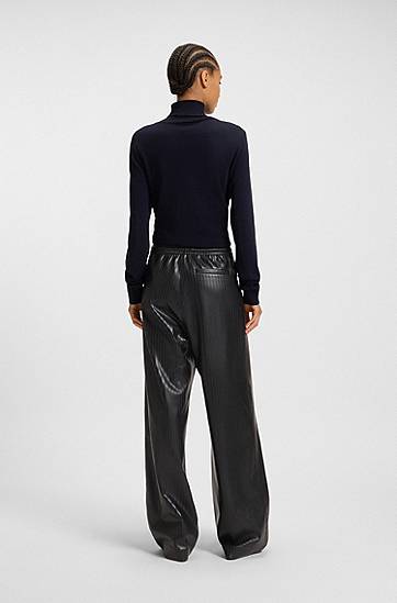 Byxor BOSS Relaxed-fit wide-leg striped faux leather trousers Svart | 50548123, 1