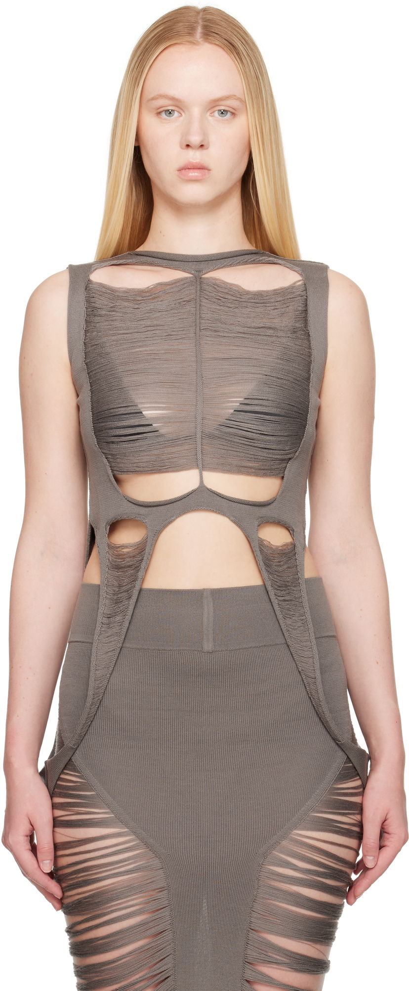 Linne Rick Owens Rick Owens Hollywood Tanja Destroyed Tank Top Grå | RO01E7615 KGRIDM