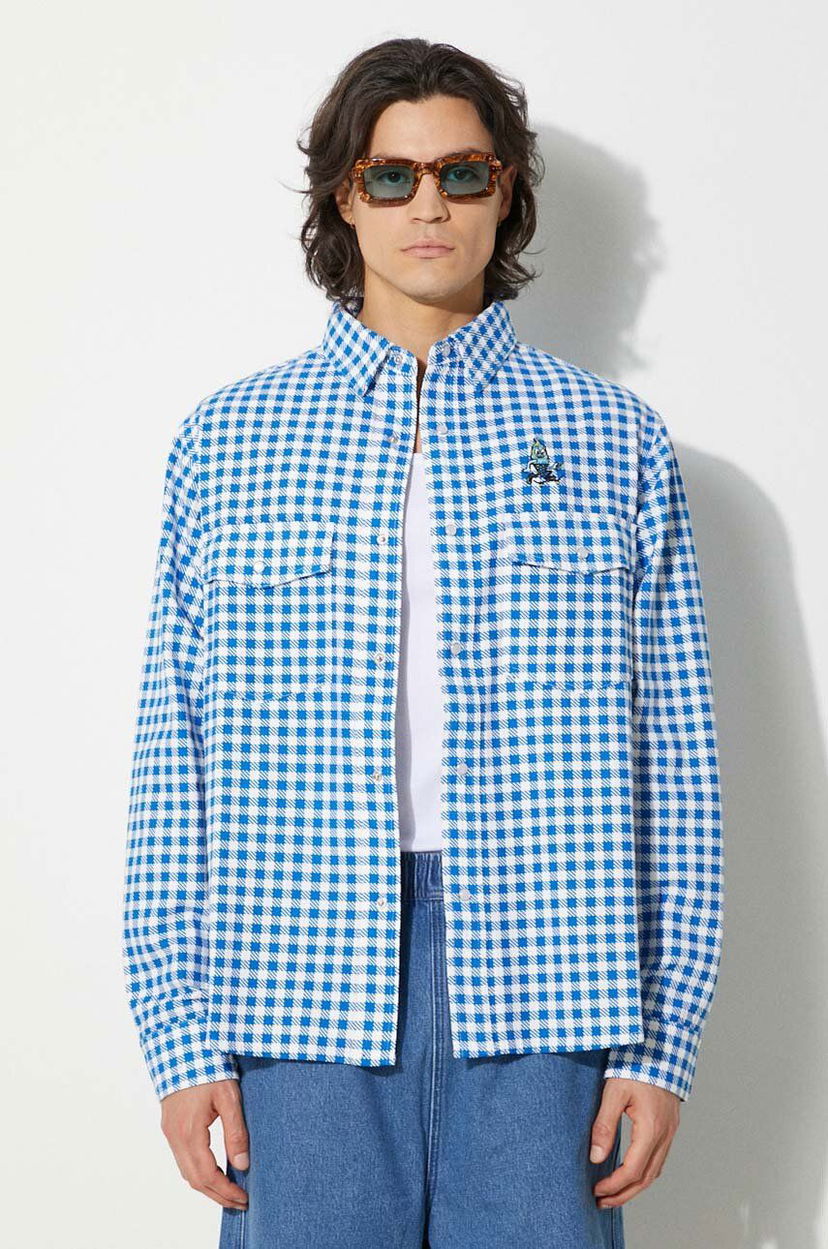 Skjorta BBC IceCream ICECREAM Relaxed Fit Longsleeve Printed Check Shirt Blå | IC24222