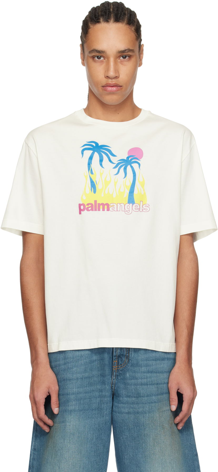 T-shirt Palm Angels Palm Angels Burning Oasi Graphic T-Shirt Vit | PMAA089S25JER0020384