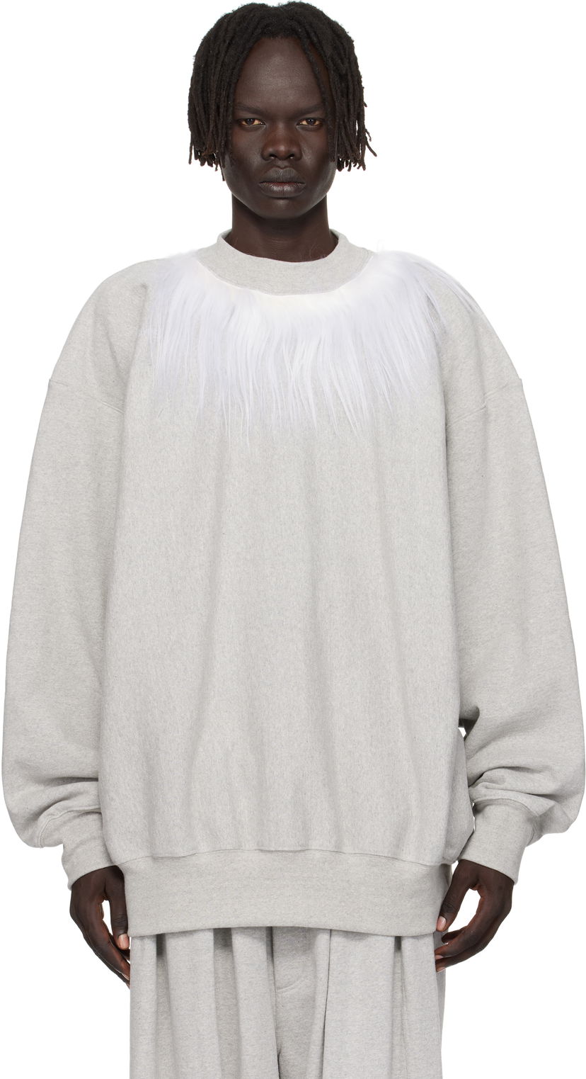 Sweatshirt HED MAYNER Hed Mayner Fur Trim Sweatshirt Grå | HMMB72006P-HB211