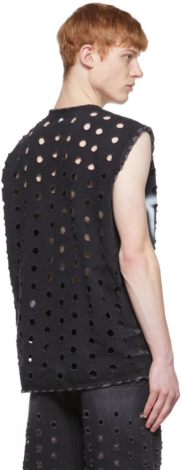 Väst We11done Distressed Denim Vest Svart | WD-DV1-22-361-M-WB, 2