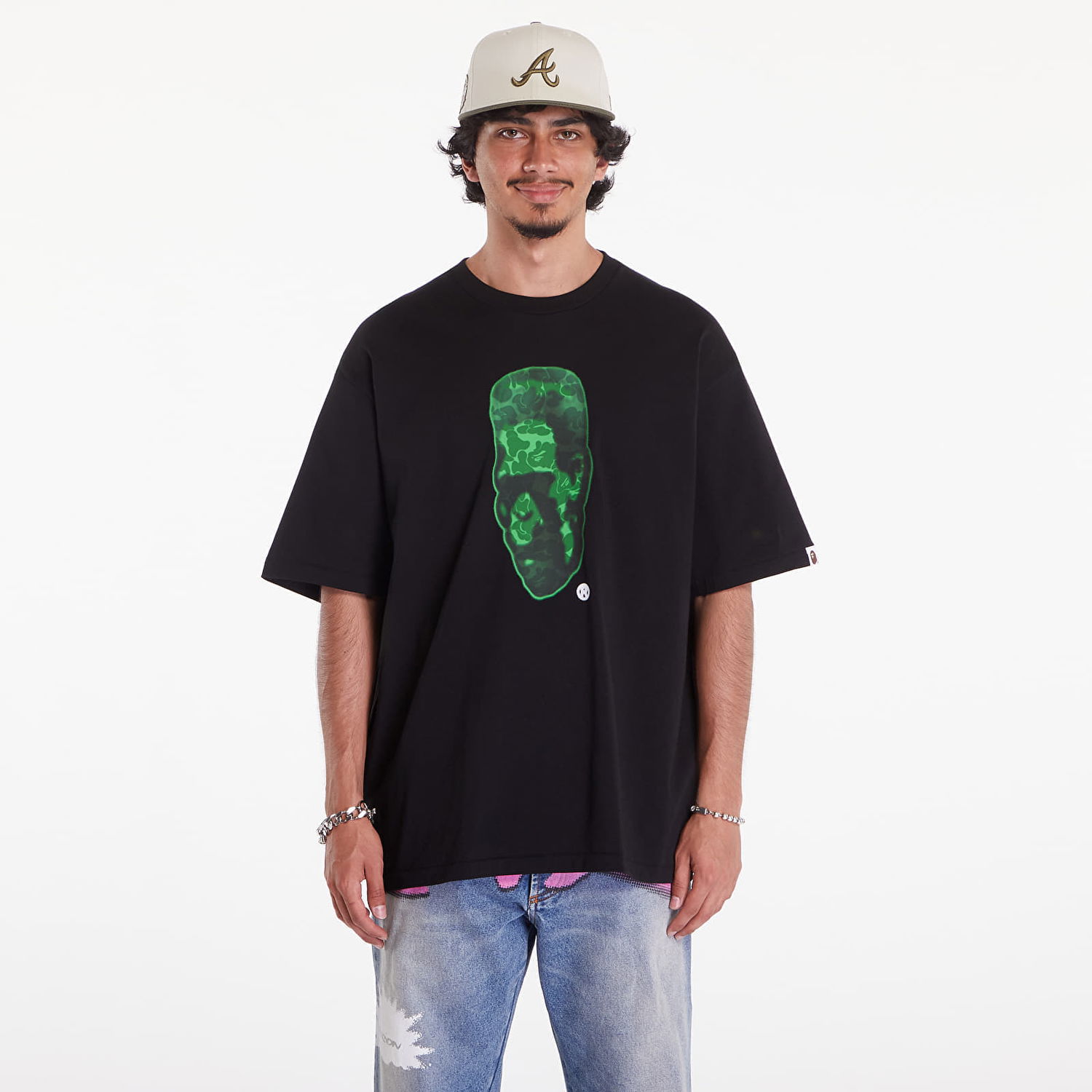 T-shirt BAPE A BATHING APE Spray Frankenstein Relaxed Fit Tee Svart | 001TEK301351MBLK, 0