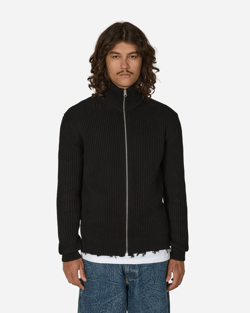 Sweater Maison Margiela Men's Black Full-Zip Ribbed Cotton Jacket Svart | SH0AM0028 900