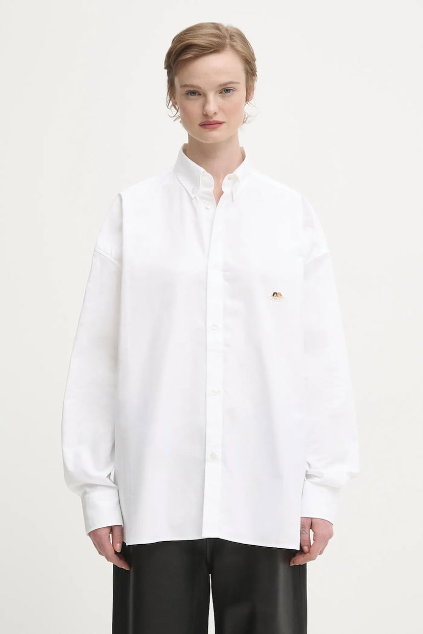 Skjorta Fiorucci Angel Patch Relaxed Fit Button-Up Shirt with Classic Collar Vit | W02SMTLO055CO01WH01