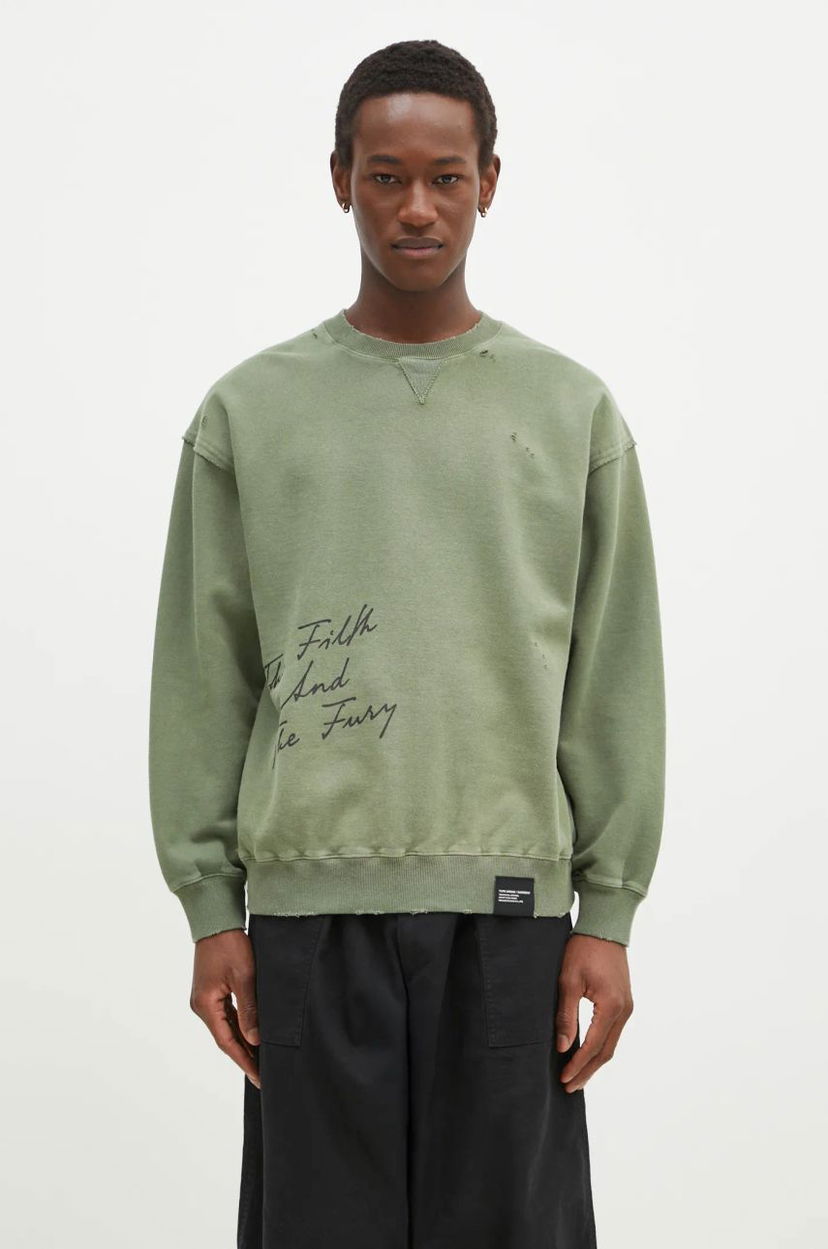Sweatshirt Neighborhood NEIGHBORHOOD Crewneck Sweatshirt with Distressing and Graphic Print Grön | 242OKNH.CSM01