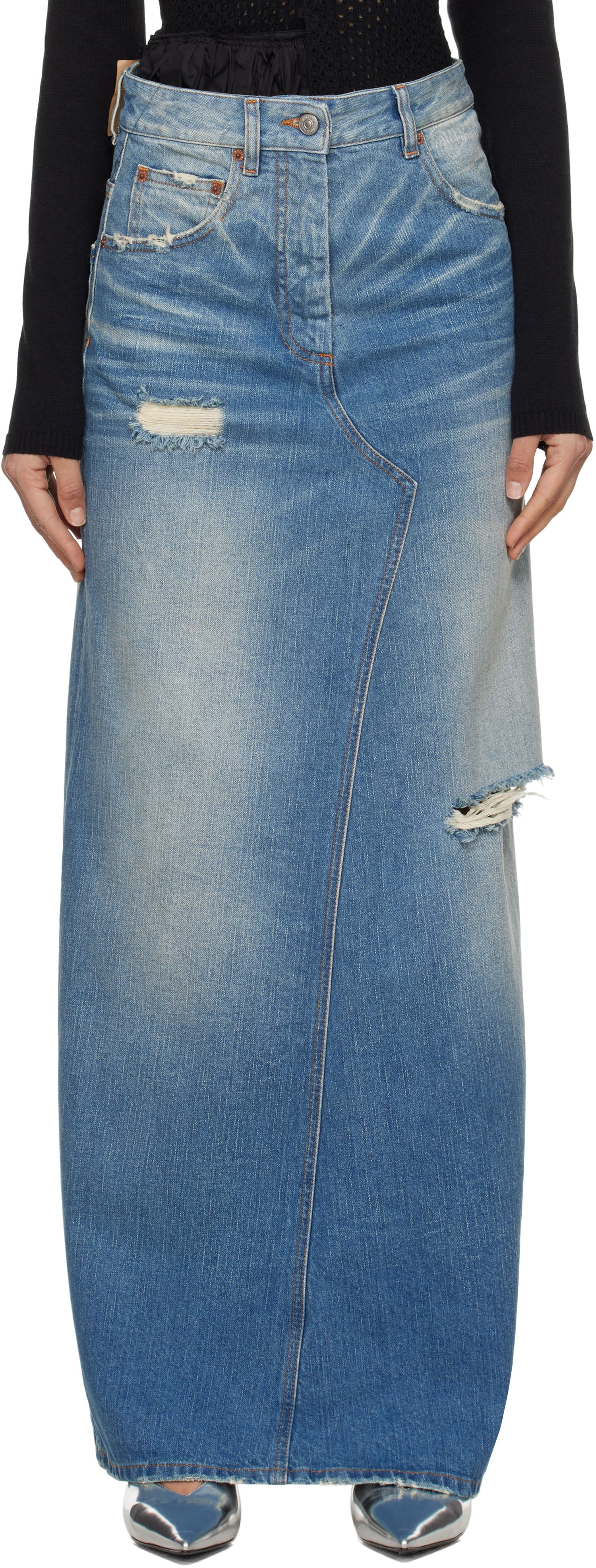 Kjol Maison Margiela MM6 Maison Margiela Twisted Maxi Denim Skirt Blå | S52MI0016 M30016, 0