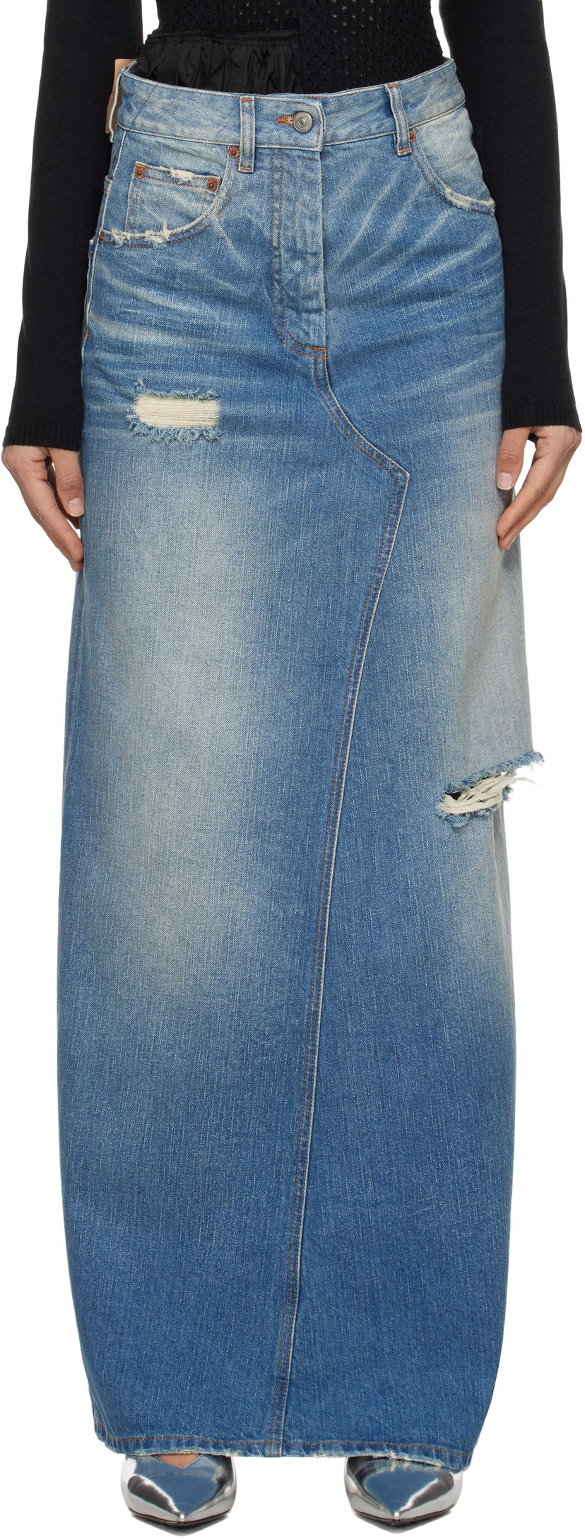 Kjol Maison Margiela MM6 Maison Margiela Twisted Maxi Denim Skirt Blå | S52MI0016 M30016