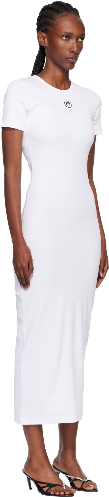 Klä Marine Serre Marine Serre Moon Logo Ribbed Jersey Tube Maxi Dress Vit | WDR057A CJER0011, 1