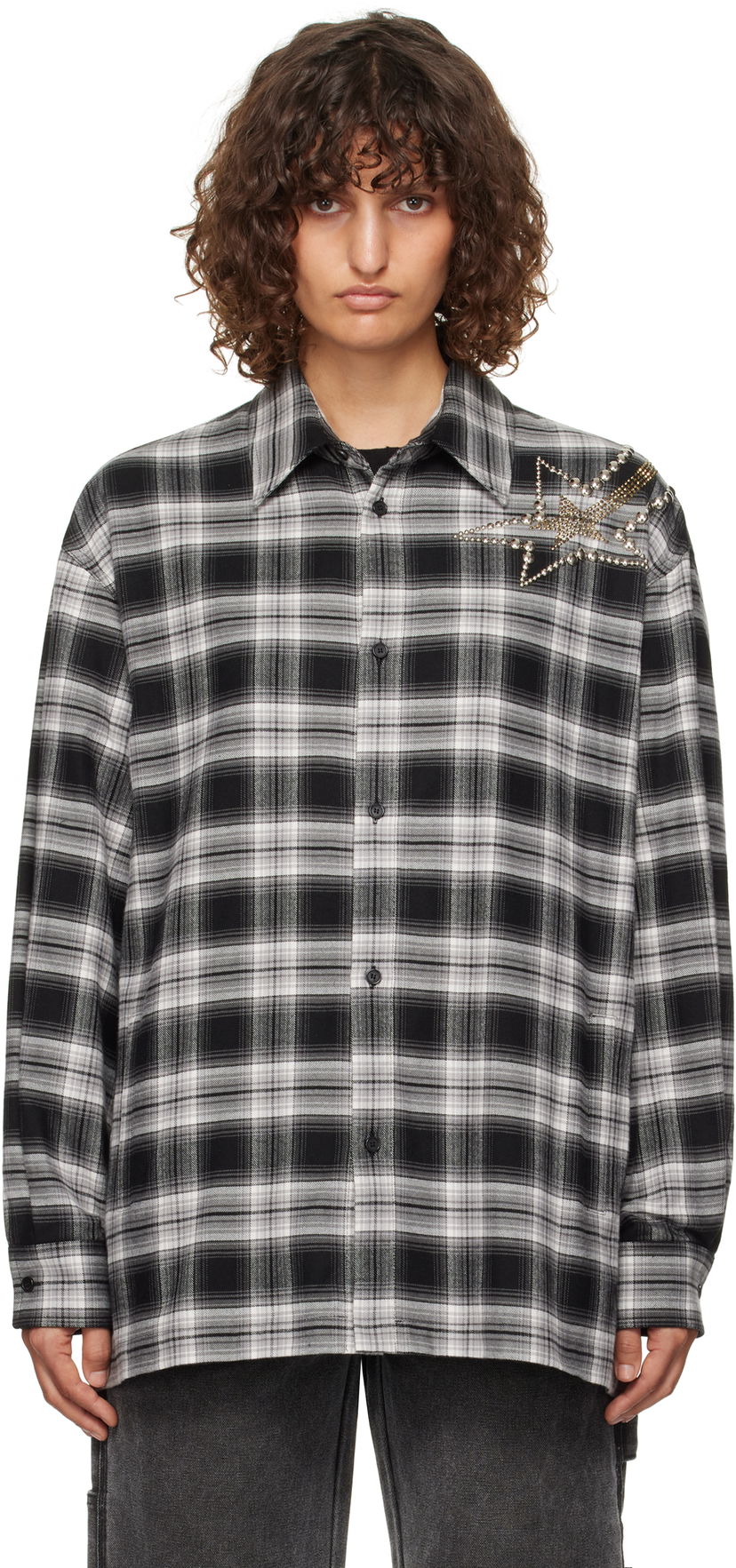 Skjorta We11done We11done Meteor Check Embellished Shirt Svart | WD-SH3-24-128-U-BK