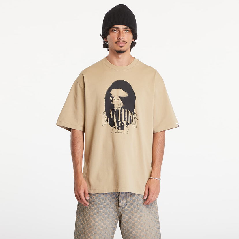 T-shirt BAPE A BATHING APE Spray Print Logo Relaxed Fit Short Sleeve Tee Beige Beige | 001TEK801346M BEI
