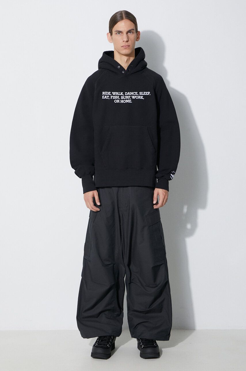 Sweatshirt Engineered Garments Raglan Hoodie With Print Svart | 23F1B021.NP098, 1