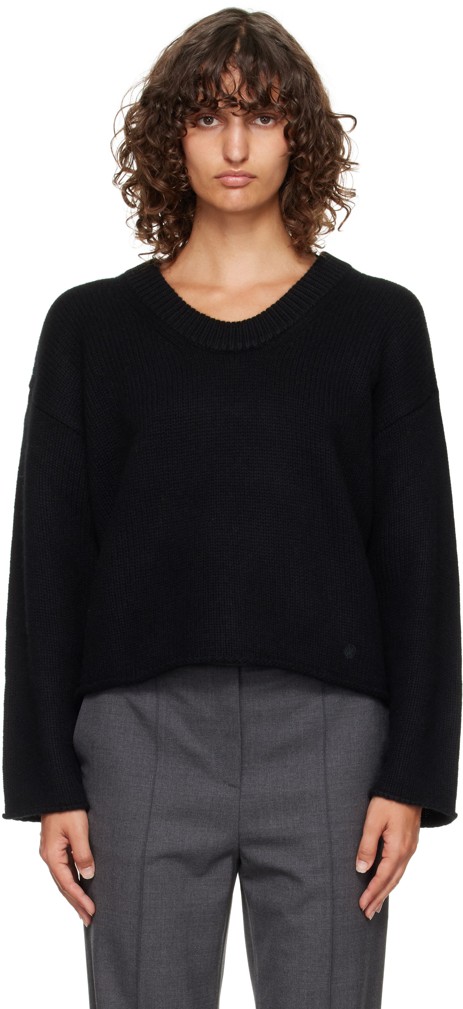 Sweater Loulou de Saison Loulou de Saison Derry Plunging U Neck Sweater Svart | DERRY, 0