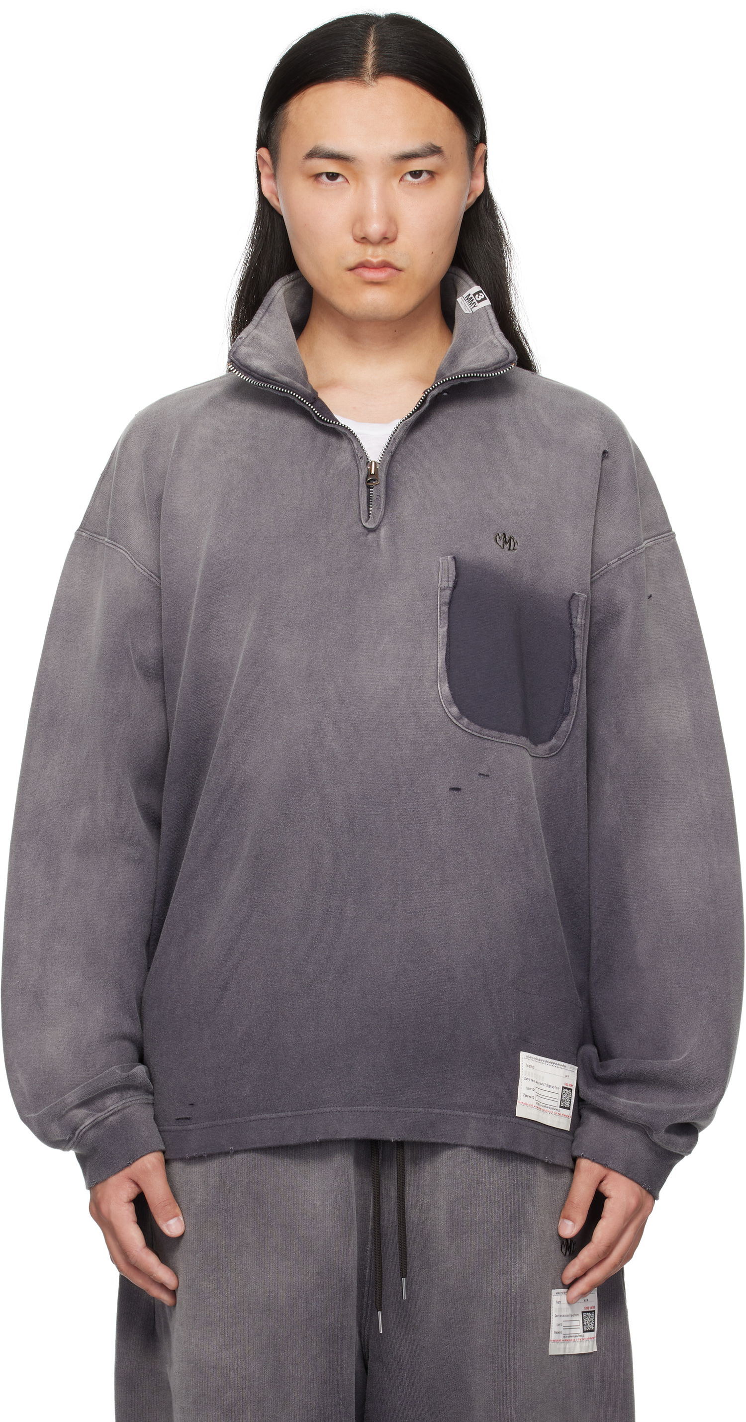 Sweatshirt Maison MIHARA YASUHIRO Maison MIHARA YASUHIRO Sun Faded Quarter Zip-Up Sweatshirt Grå | A14PO533, 0