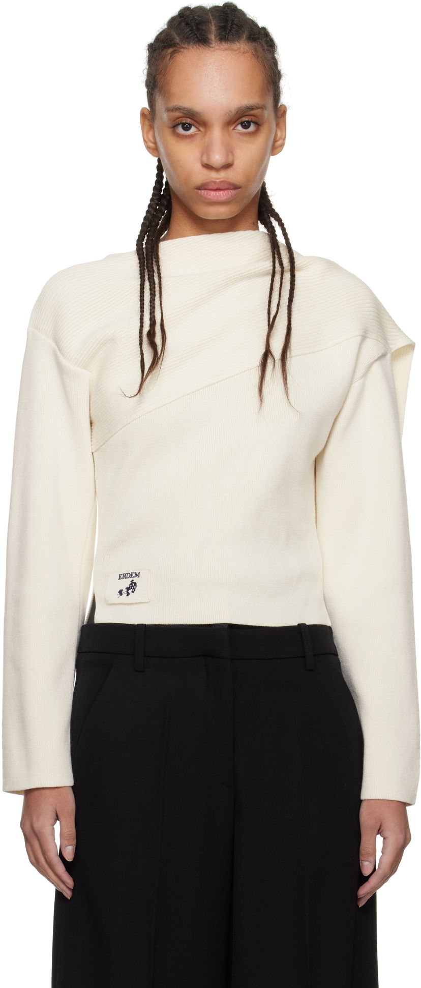 Sweater Erdem Erdem Drape Detail Ribbed Knit Sweater Vit | PS25_KT7_WWRK