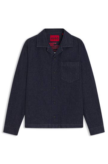 Skjorta BOSS Oversized-fit Overshirt in Rigid Denim Blå | 50545367