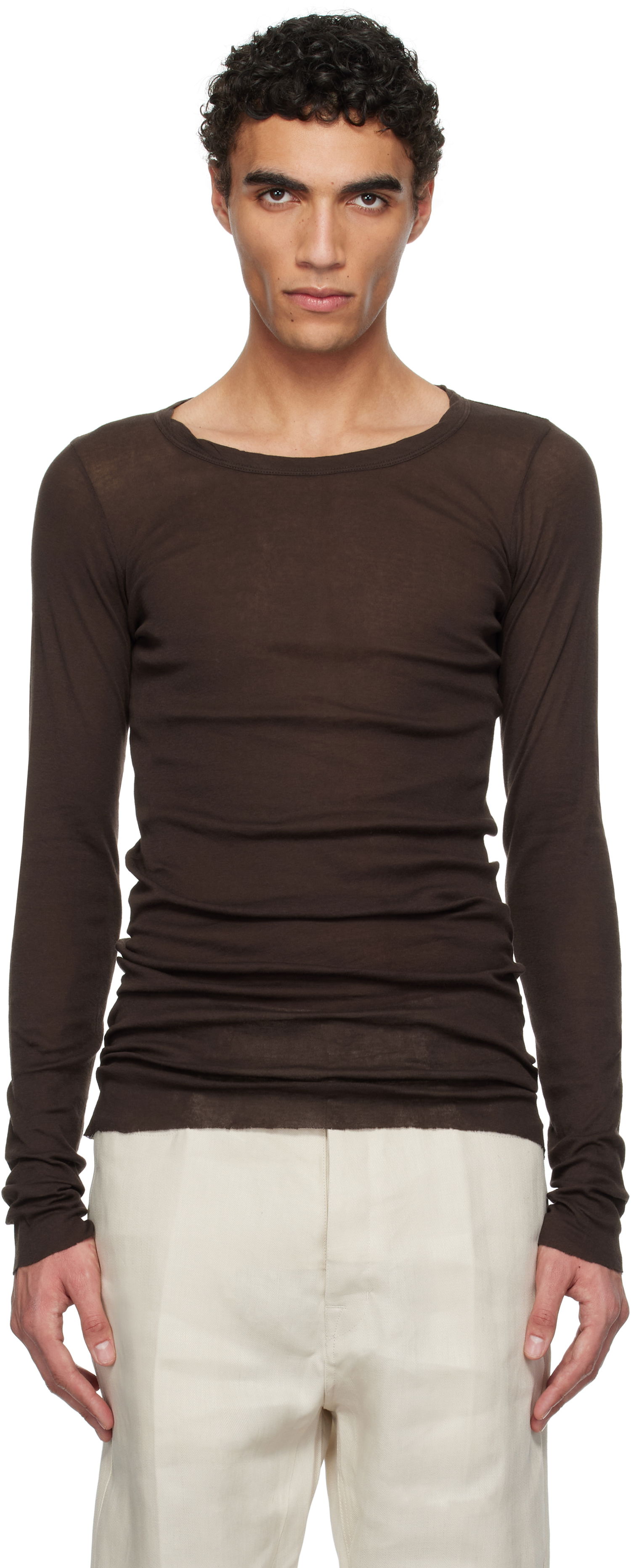 Sweater Rick Owens Rick Owens Hollywood Rib Long Sleeve T-Shirt Brun | RU01E5250 MR, 0