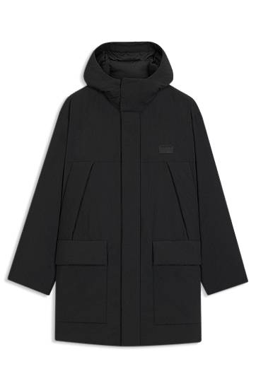 Parkas BOSS Water-repellent Hooded Puffer Parka with Split Logo Svart | 50549663