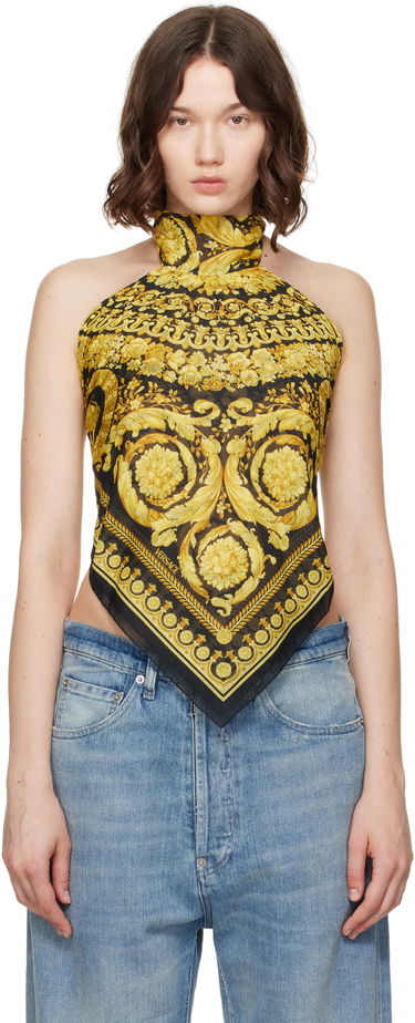 Linne Versace Versace Barocco Foulard Halter Top Svart | 1016588_1A11158, 0