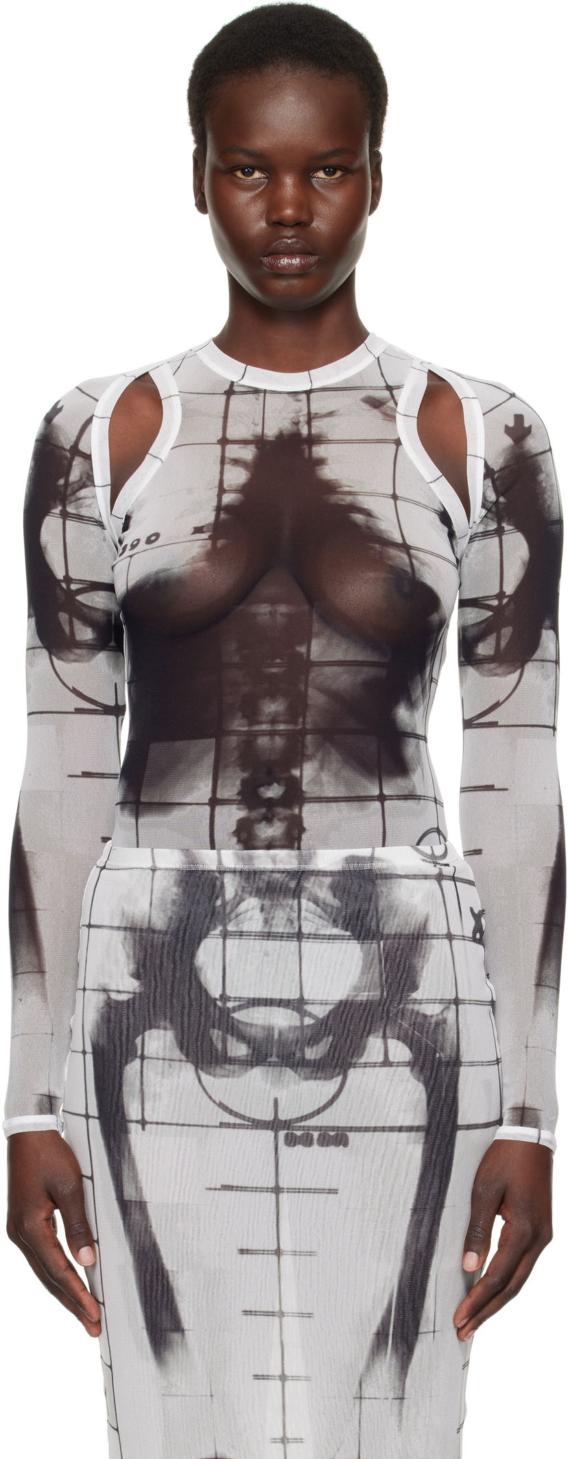 T-shirt Jean Paul Gaultier Jean Paul Gaultier 'The Squeletor' Mesh Top Vit | 25/33-F-TO243-T580-0100