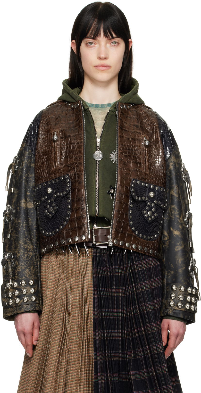 Jacka Chopova Lowena Chopova Lowena Afterclap Studded Cropped Jacket Brun | 5300