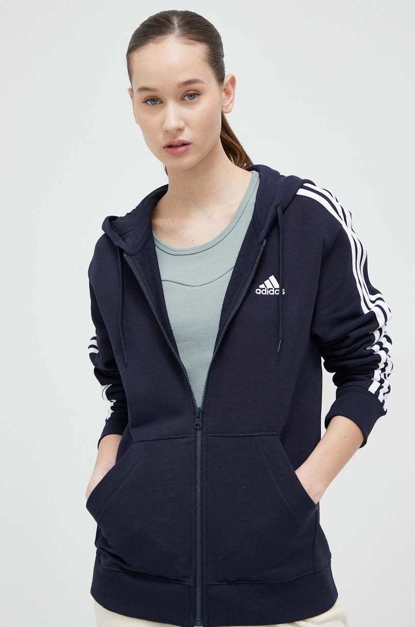 Sweatshirt adidas Originals Essentials 3-Stripes French Terry Regular Full-Zip Hoodie Mörkblå | IC9918, 0