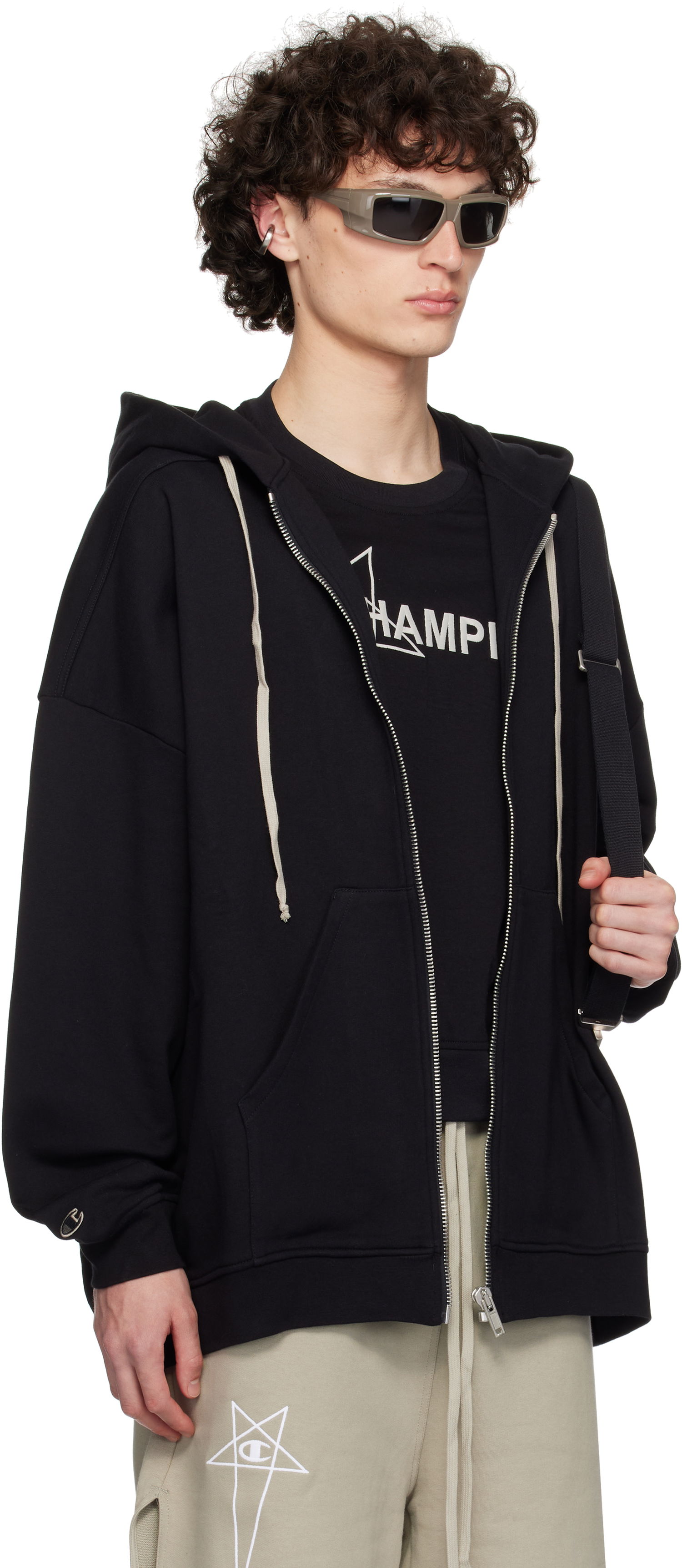 Sweatshirt Rick Owens Rick Owens Champion Edition Jumbo Jason's Zip Hoodie Svart | CM01E1663 CHFE FELPA, 1