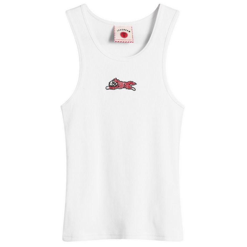Linne BBC IceCream ICECREAM Beaded Running Dog Ribbed Vest Top, Size Large Vit | ICWW25319-WHT