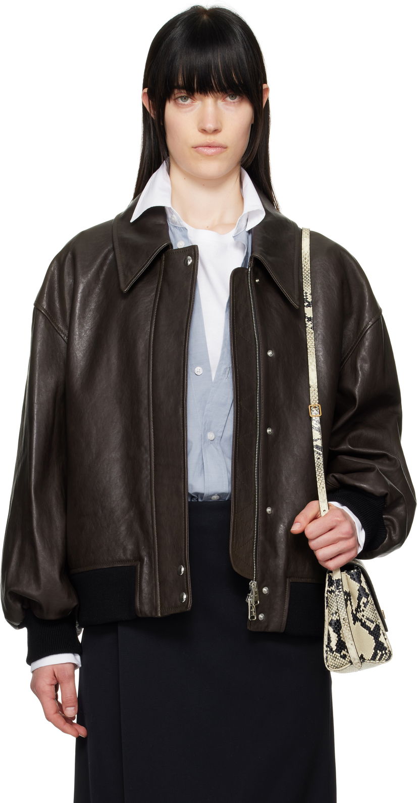 Bomberjacka Khaite Khaite Shelman Leather Jacket Brun | 6166729