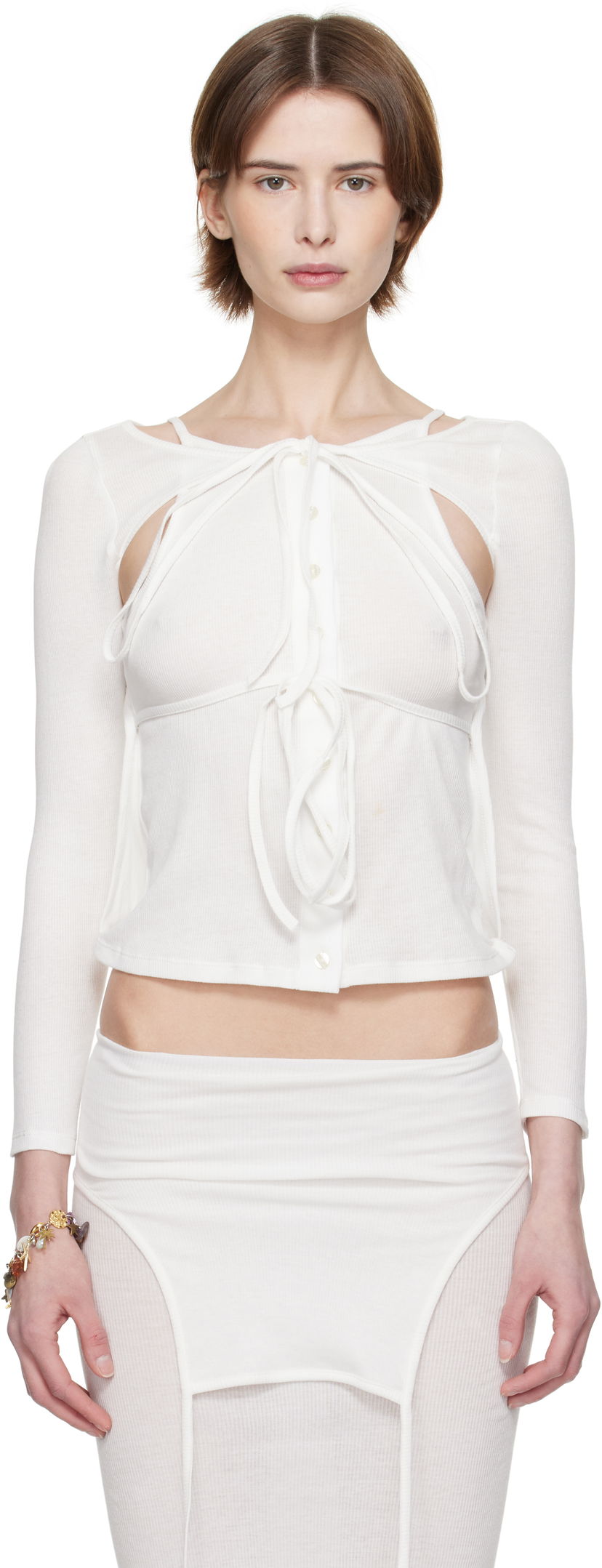 Sweater Eckhaus Latta Eckhaus Latta Flip Crop Top Vit | 1207-EL-PS25-CH -