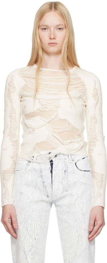 Sweater Maison Margiela MM6 Maison Margiela Slashed Crewneck Sweater Vit | S62HL0032 M13121, 0