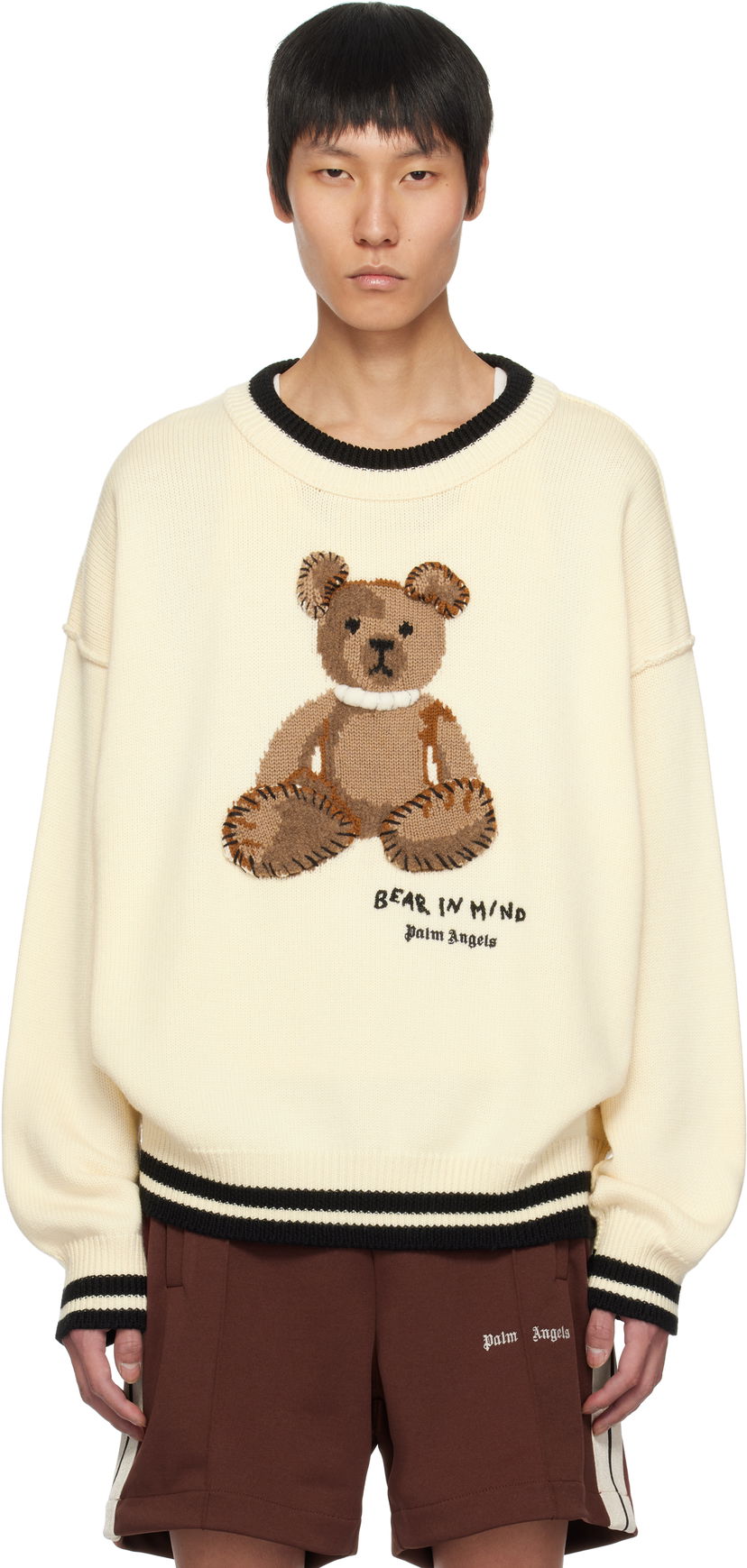 Sweater Palm Angels Palm Angels 'Bear in Mind' Knit Sweater Beige | PMHE007S25KNI0010360