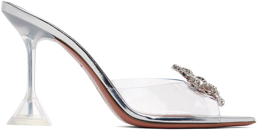 Tillbehör Amina Muaddi Amina Muaddi Rosie Glass Slipper Heeled Sandals Metallisk | ROSIE GLASS SLIPPER CL PVC