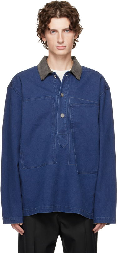 Polotröja JW Anderson Denim Polo with Patch Pockets and Corduroy Collar Blå | DS0014-PG1835, 0
