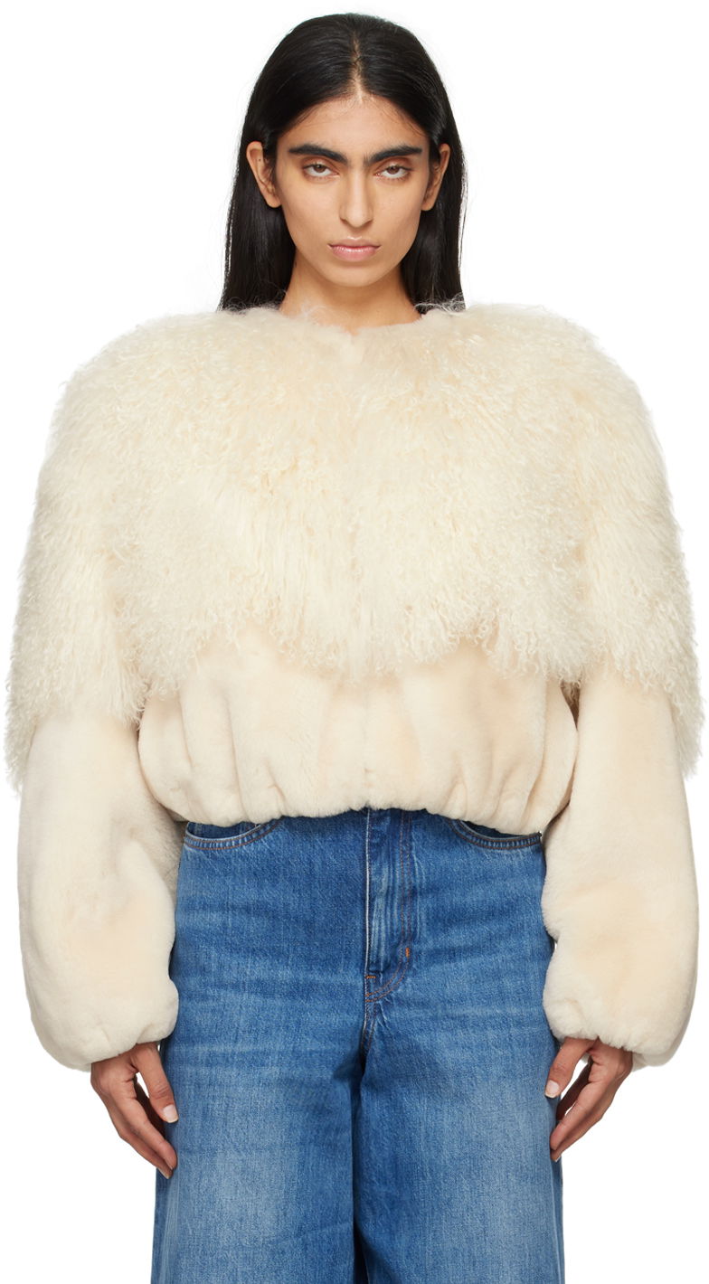 Bomberjacka CHLOÉ Cropped Shearling Jacket Beige | CHC24ACV16210