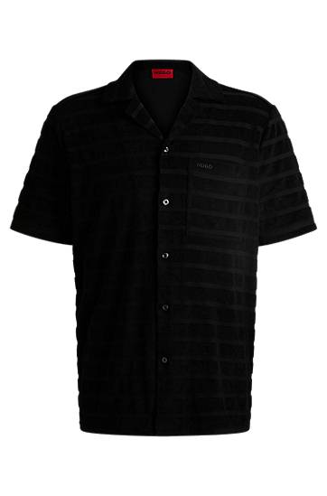 Skjorta BOSS Relaxed-Fit Striped Cotton Towelling Shirt Svart | 50539351