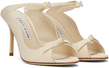 Klä Manolo Blahnik Manolo Blahnik Fiocchetti Bow Heeled Mules Vit | 423-1696-0001, 3