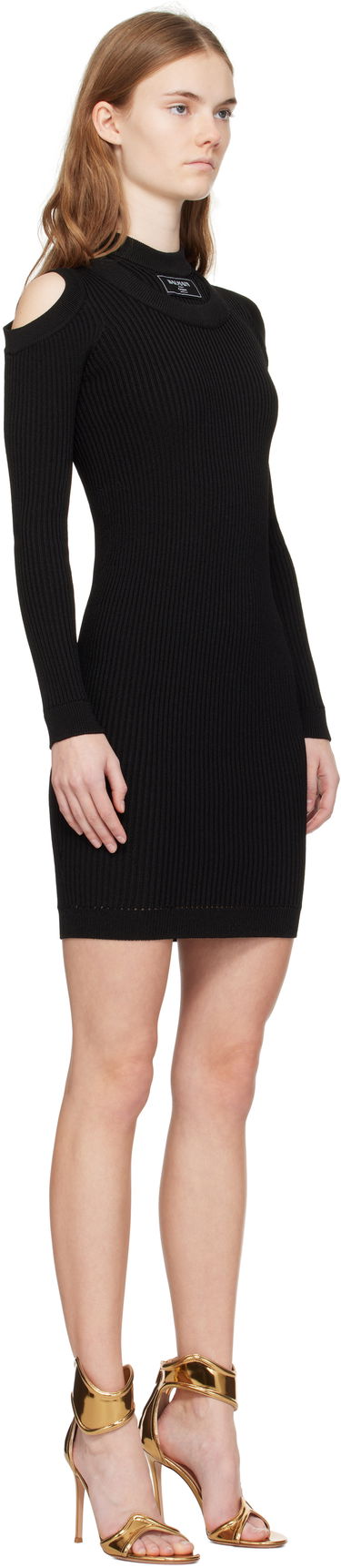 Klä Balmain Balmain Shoulder Cut Knit Minidress Beige | EF1R8291KI10, 4